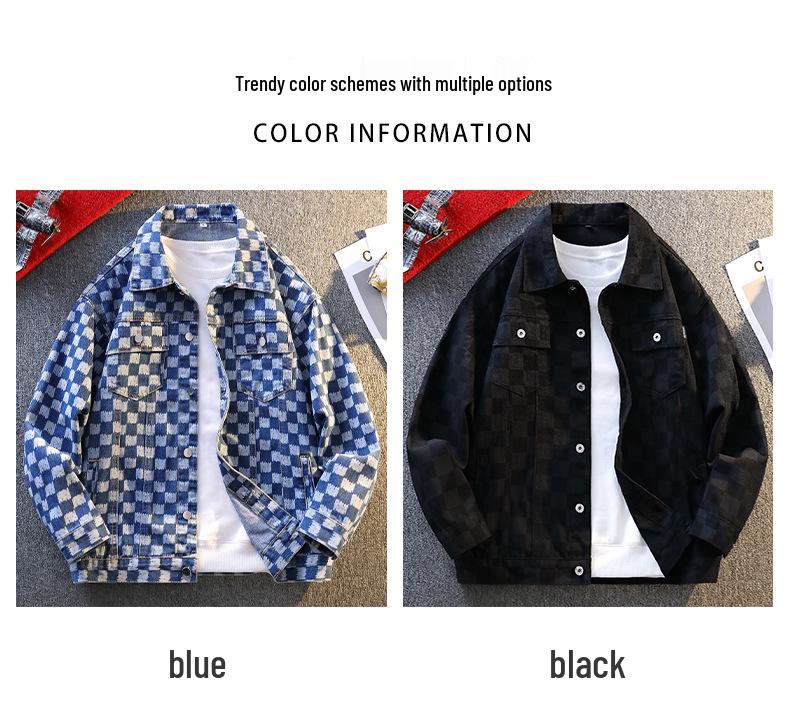 Men's Trendy Loose Plaid Print Denim Jacket Shirt - Douyin Bestseller