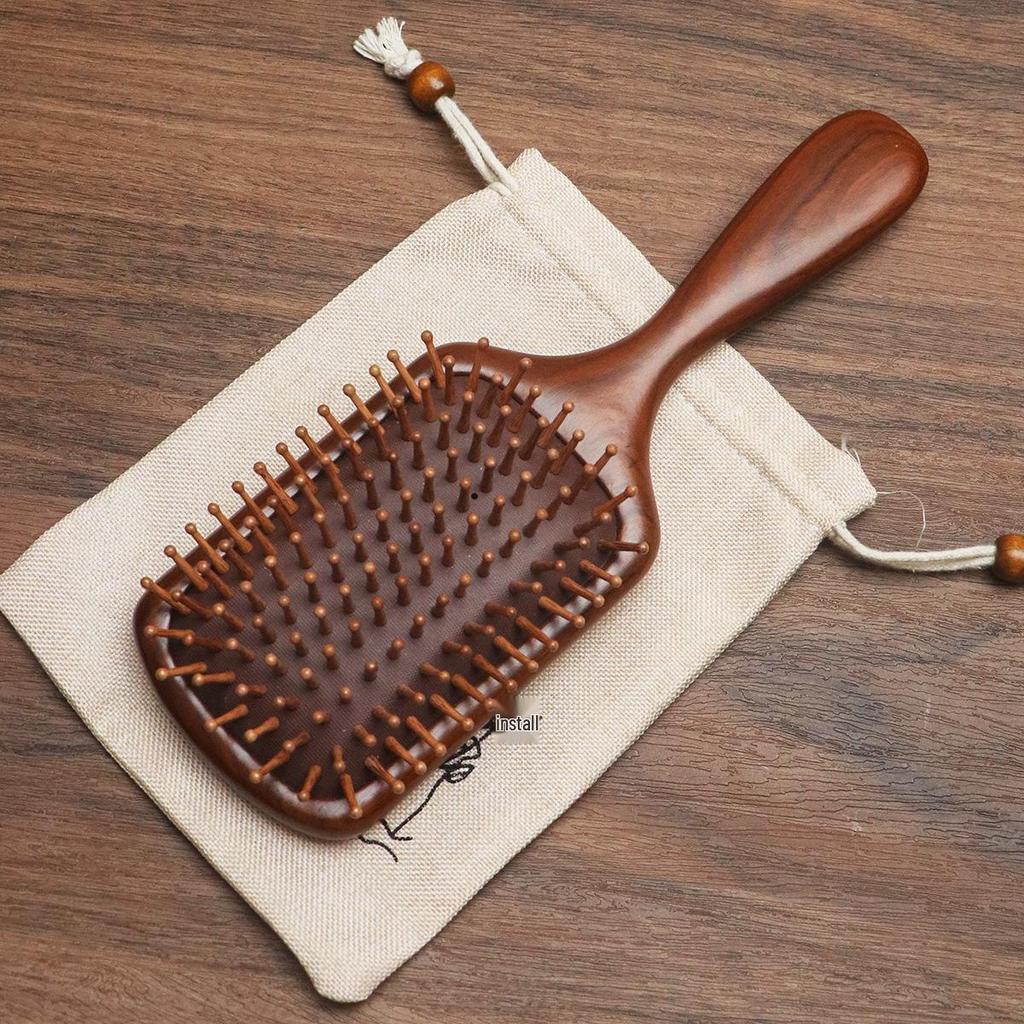 Natural Gold Sandalwood Air Cushion Hair Comb - Wooden Scalp Massage & Outdoor Gift Box