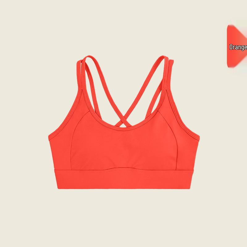 

Женский ударопрочный бюстгальтер-майка для йоги на тонких бретелях - Фитнес-жилет для бега с фиксированными чашками M оранжевый
