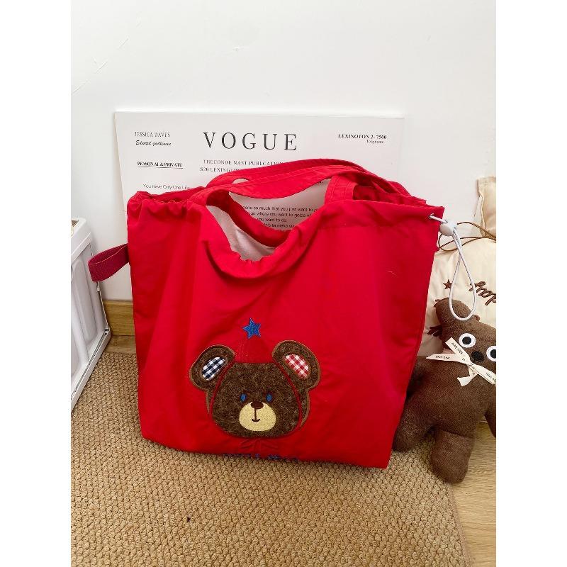 Thickened Model~ Vintage Nylon Tote Bag Large Capacity Embroidered Shoulder Bundle Mouth Bag Student Class Commuter Bag