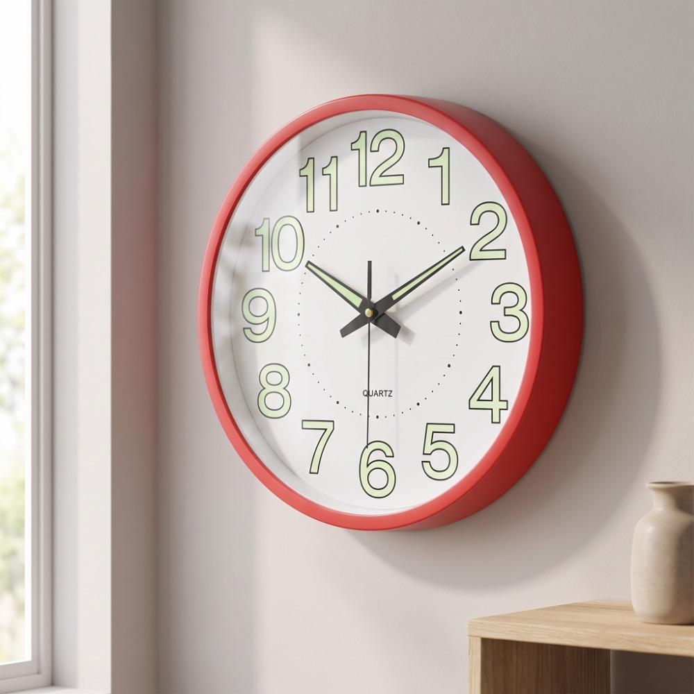 12 Inch Wall Mounted Clock Plastic Frame Non-Ticking Clock Round Quiet Analog Clock Home Decor