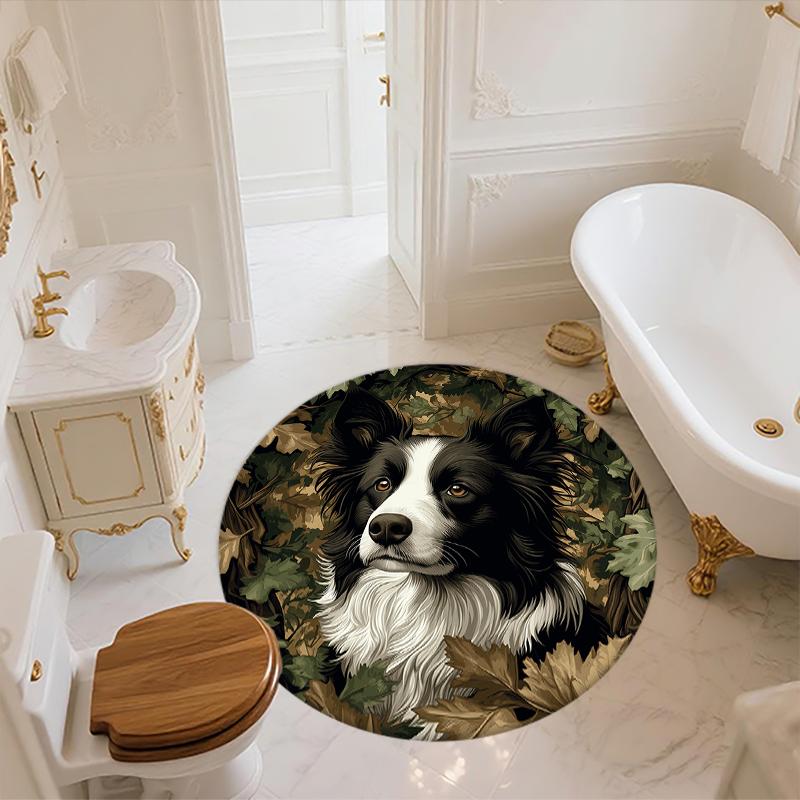 Tappeto rotondo con motivo Border Collie e Piante, Tappeto per Soggiorno Camera da Letto Sala Giochi, Tappetino Antiscivolo, Regali per le Feste e Regali di Compleanno.
