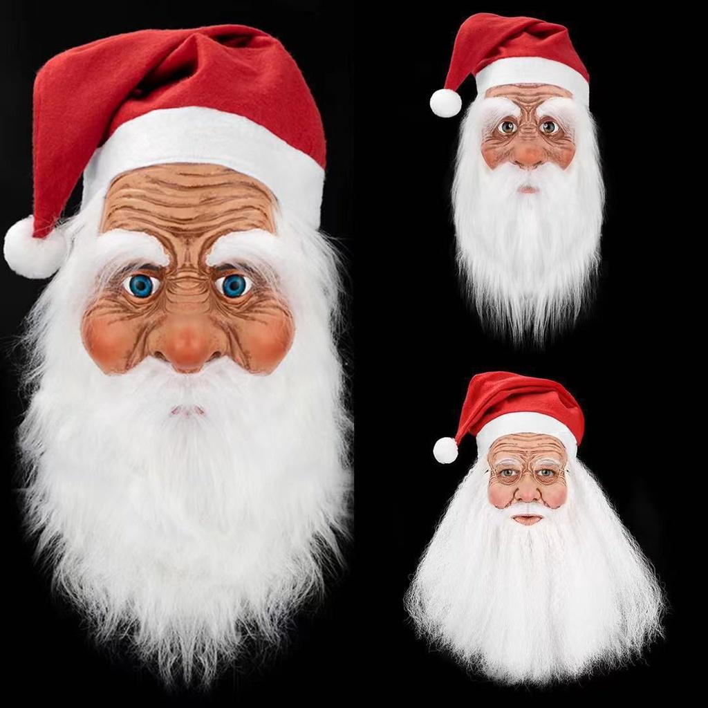 Santa Claus Christmas Latex Cap White Beard Mask Role Play Props Decoration