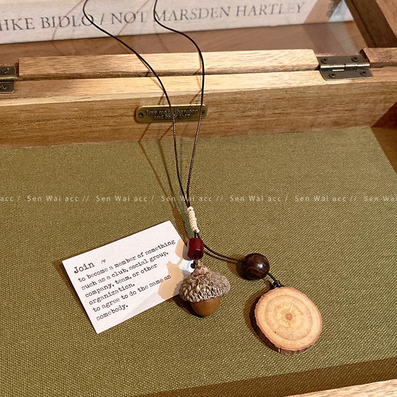 New Chinese style long acorn pendant necklace female retro ethnic style zen wooden sweater chain hanging neck