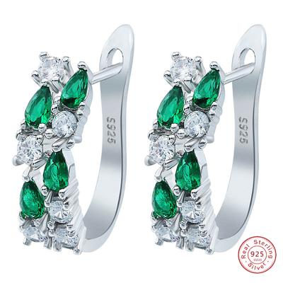 Pendientes de botón de lujo de plata de ley 925 con circonita cúbica AAA verde/azul brillante, pendientes de 3 colores para mujer, pendientes Brincos