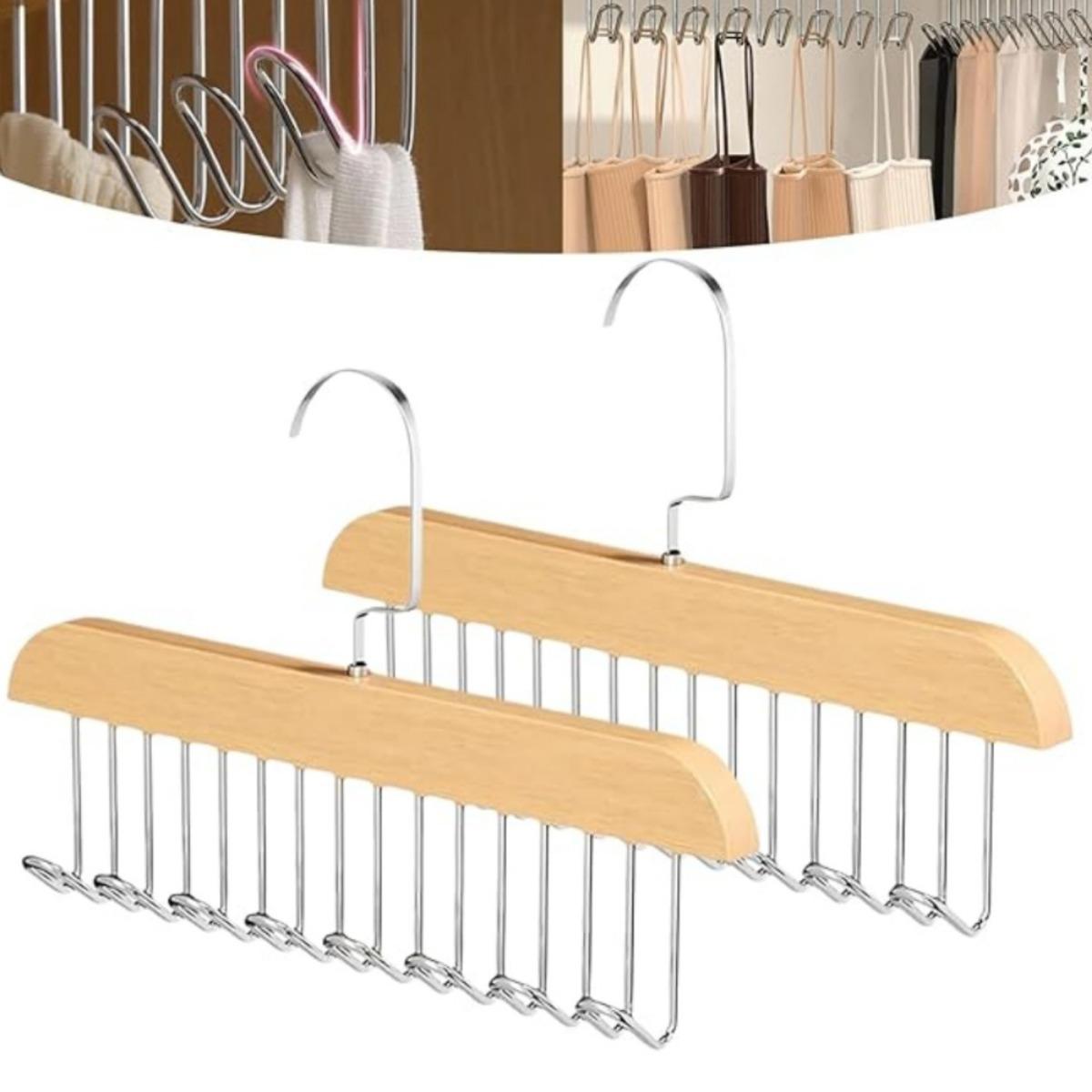 

2 вешалки для бюстгальтера в шкафу, вешалка для майки, вместимость 16 крючков, деревянная вешалка для экономии места, органайзеры для шкафа и хранения майки, бюстгальтера, шарфа естественный