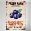 Vintage Fresh Farm Blueberry Metal Tin Sign Since 2020 Just Picked Rustic Wall Decor for Home Cafe Restaurant Man Cave
