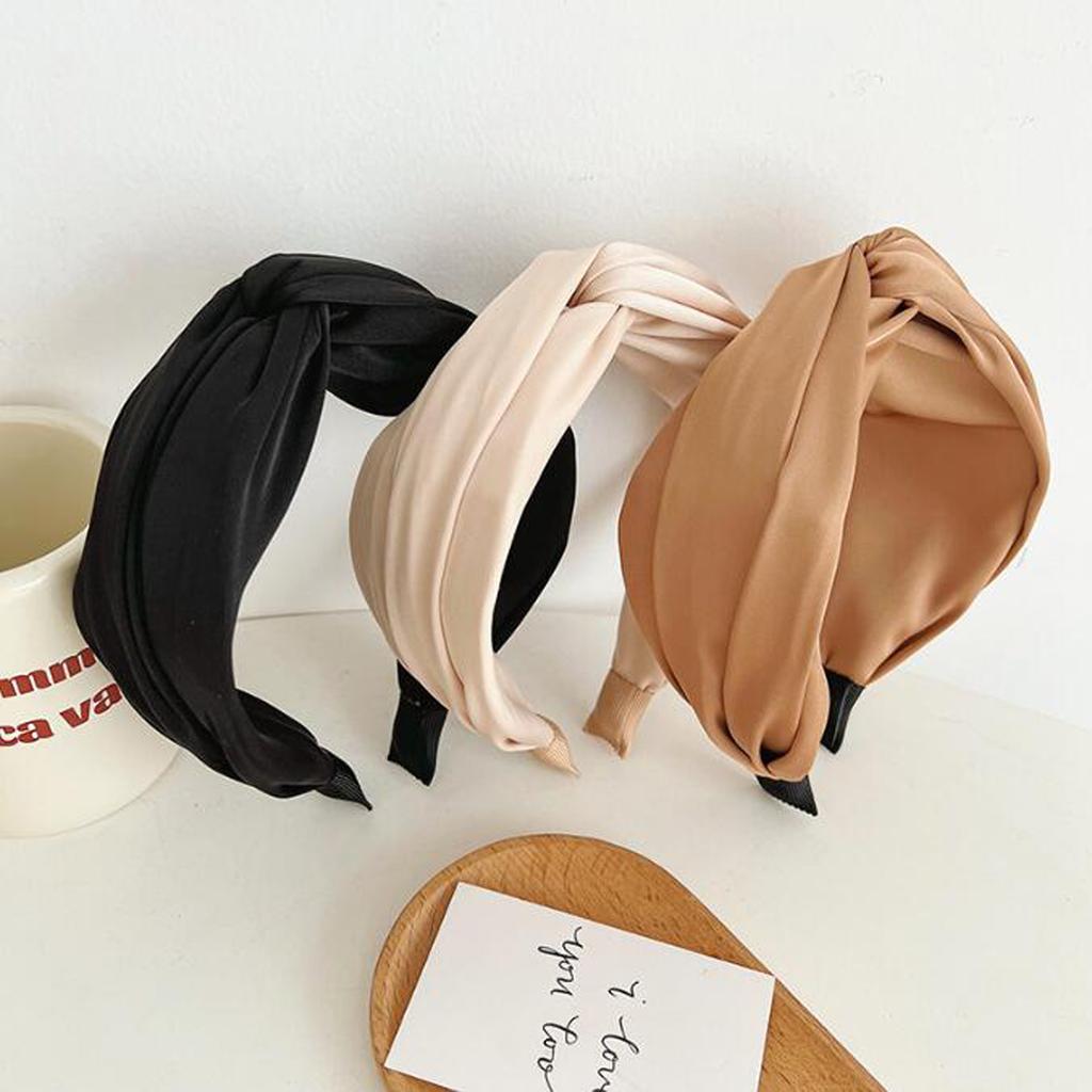 PROLY New Fashion Women Headband Wide Side Solid Color Headwear Cross Knot Turban Autumn Hairband Hair Accessories