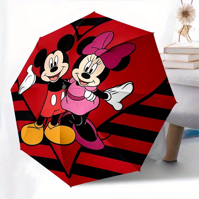 Disney Mickey,Minnie,Love Manual Opening and Closing Umbrella, 8-Rib Reinforced Folding Design, Lightweight