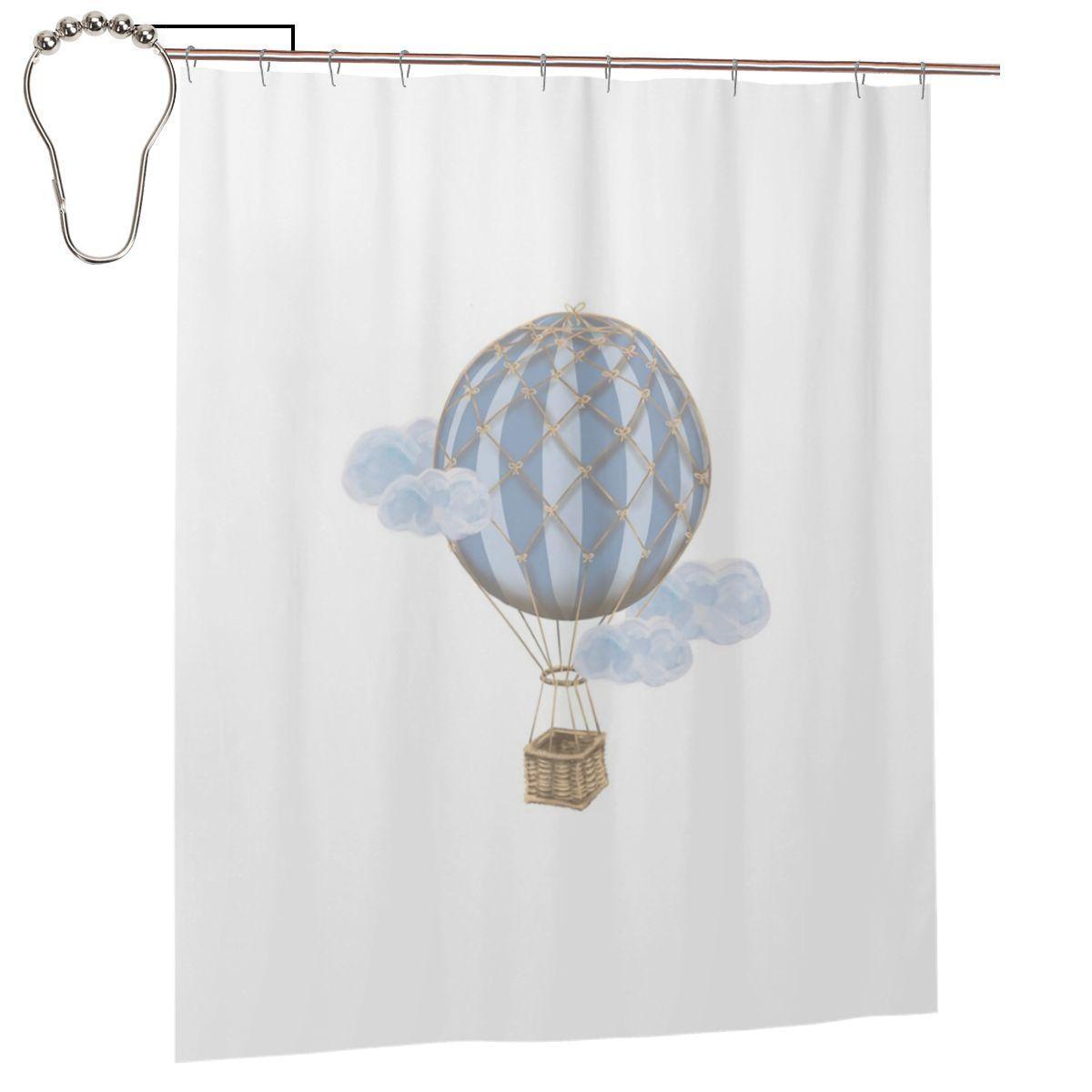 

Blue Vintage Hot Air Balloon Shower Curtain Bathroom Polyester Waterproof Bath Curtains With Hooks W60H190(CM)-1 Pcs