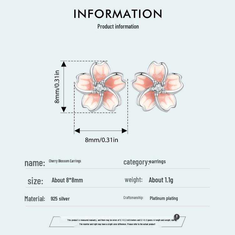 Yin Ziyun Cherry Blossom Pink Gradient Sterling Silver Earrings - Romantic Floral Birthday Gift