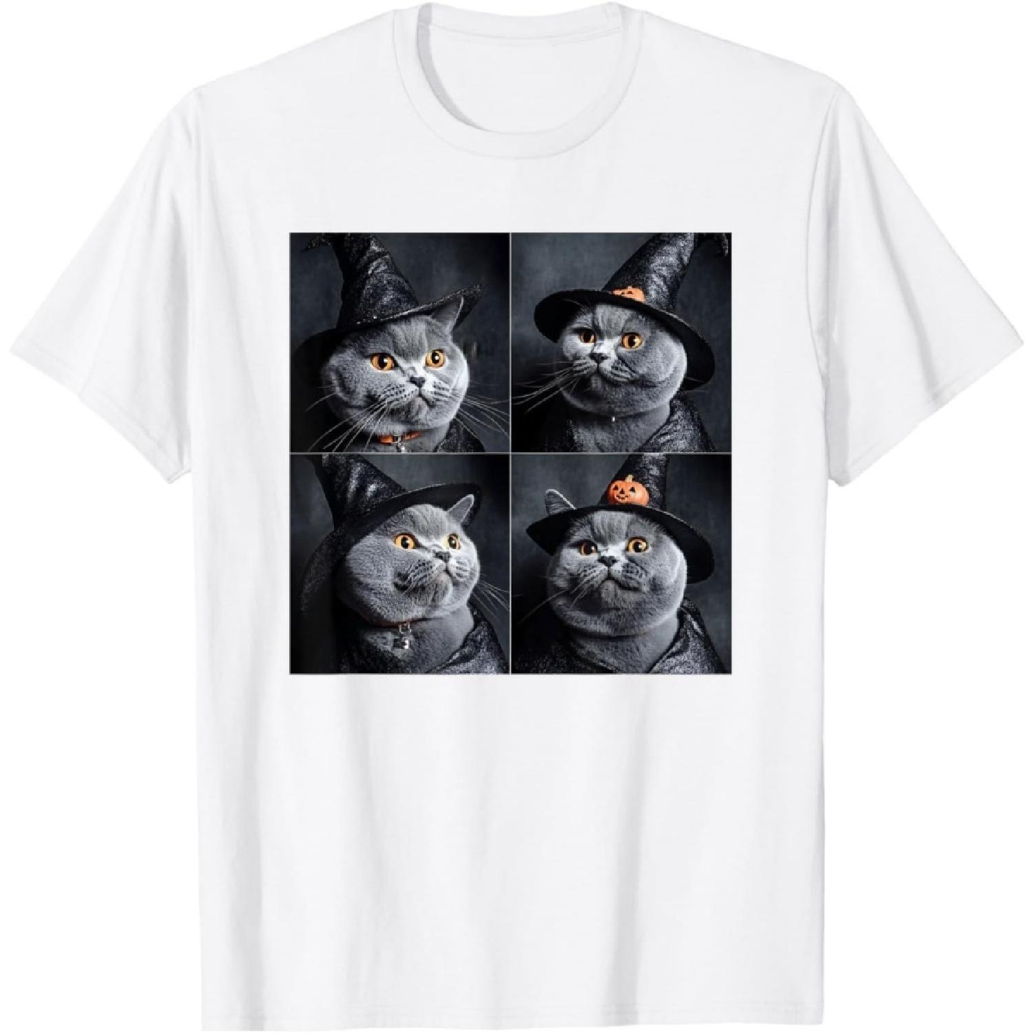 

QINGXIUU Funny Animal Photobooth Cat British Shorthair Halloween T-Shirt (White, XX-Large) XXXXXL білий