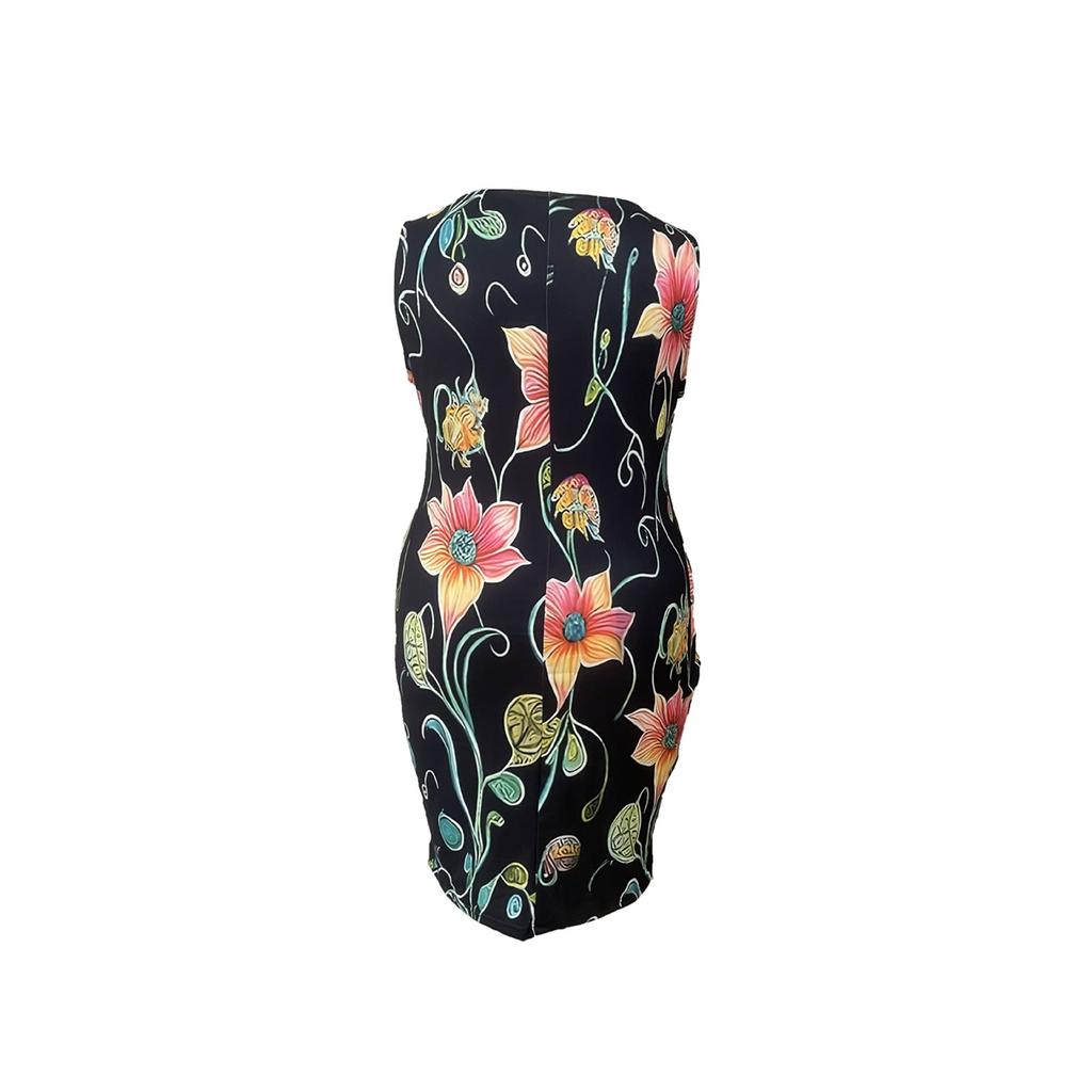 Women's Sleeveless Round Neck Print Elegant Tight Knee-length Dress