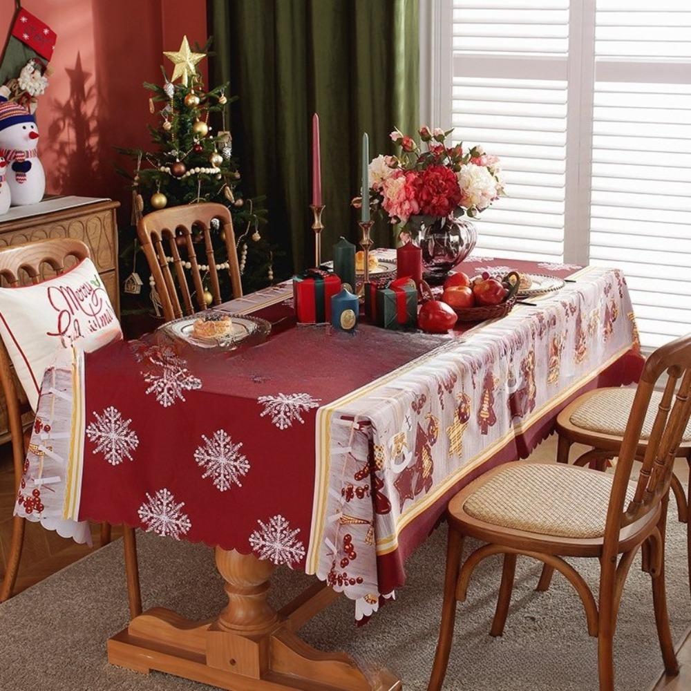 Christmas Tablecloth Waterproof Printed Fabric Holiday Dining Table Cover for Festive Decor