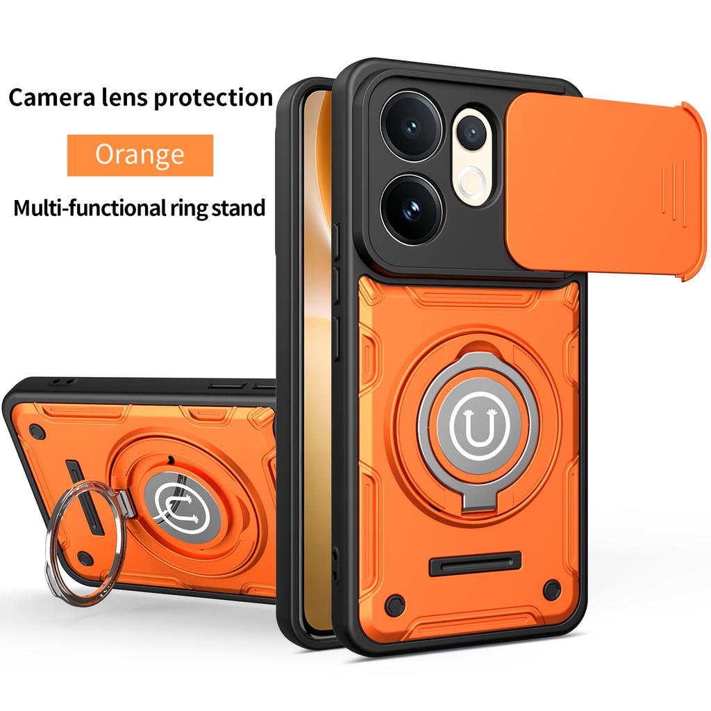 Anti-slip Armor Shockproof Case For VIVO V60 5G V2511 Slide Camera Lens Protection Rotating Ring Stand TPU Plastic Phone Cover