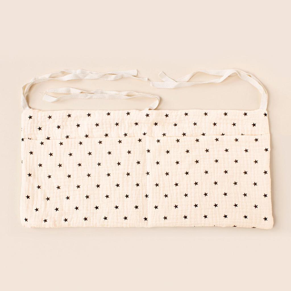 Double-Layer Pure Cotton Baby Stroller Storage Bag with Double Pockets and Printed Bottle Holder