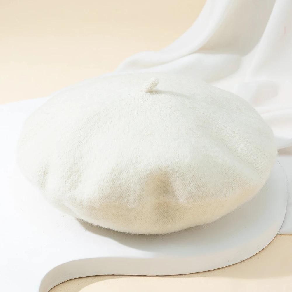 Beret Women's Fashion Retro Casual Wool Beret Artist Hat Wool Versatile Knitted Round Top Bud Hat Warm Hat