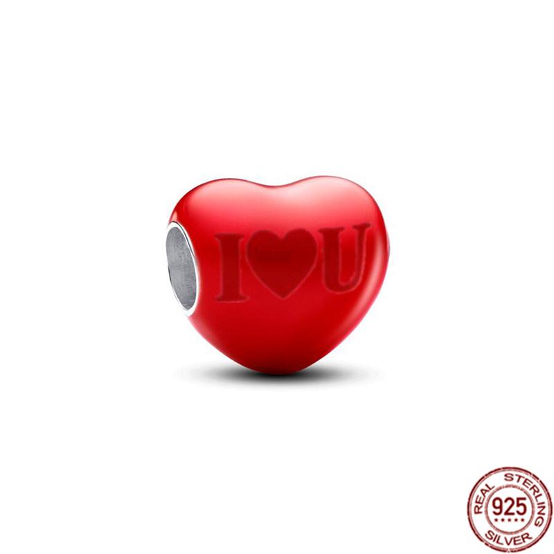 

Красная серия S925 стерлингового серебра сверкающие сердца воздушный шар роза подвеска бусина подходит оригинальный браслет DIY ювелирные изделия