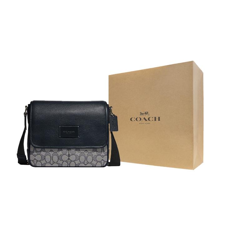 New COACH Map Cow Leather Patchwork With Fabric Shoulder Bag Crossbody Bag Medium Size Men's Midnight Blue & Gray CE534-QBV41
