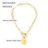 Stainless Steel Summer NECKLACE For WOMEN lucky Coin Penny Long CHOKER GOLD COLOR PENDANT collares de moda Boho Collier