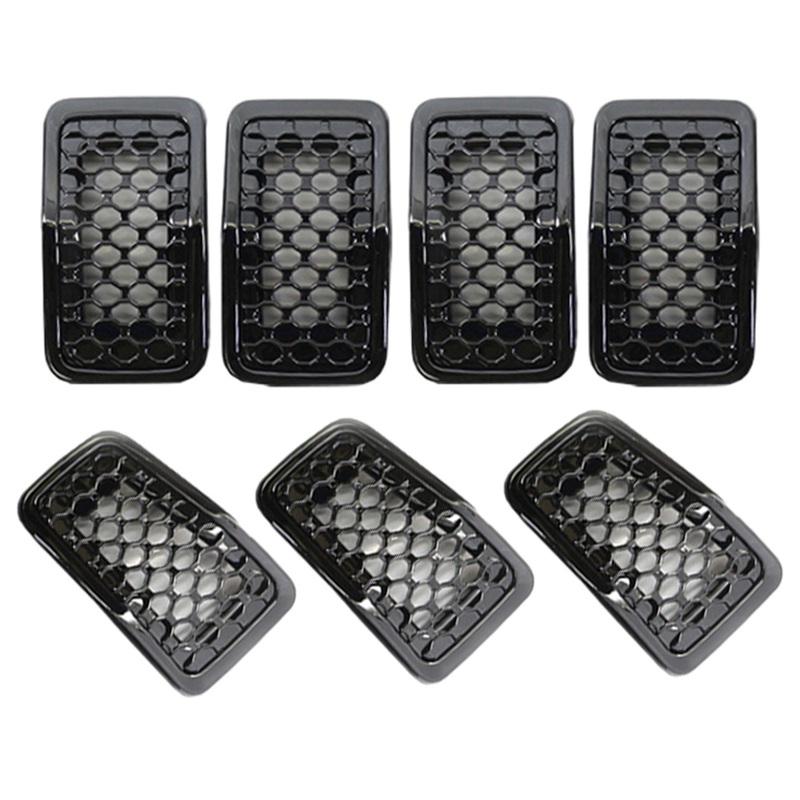 7PCS Car Front Bumper Central Grill Cover Trim Replace Mesh Honeycomb Racing Grilles For Jeep Cherokee