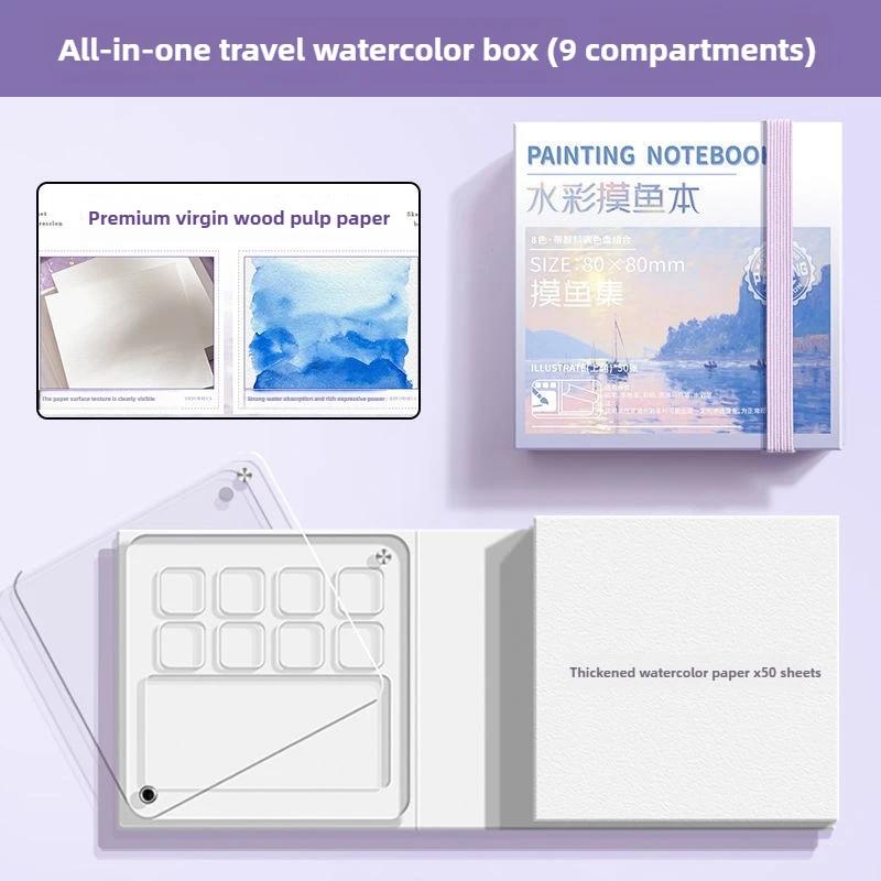 

Mini 50 Sheets Portable Tray Medium Thick Pape Sketchbook Watercolor with Paint Tray Palette Stationery School Art Supplies