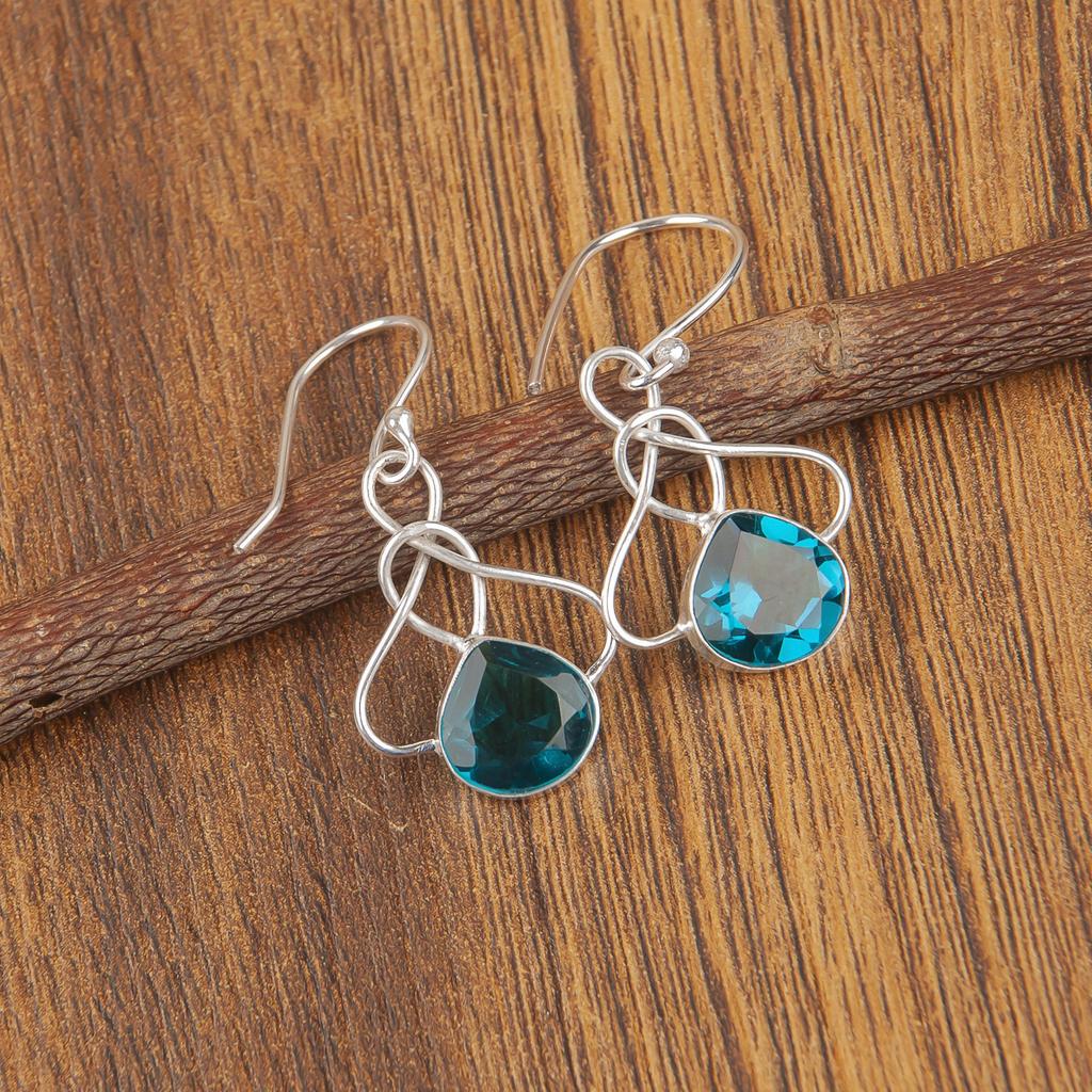 Apatite Gemstone 925 Sterling Silver Handmade Drop Earrings 1.50" For Engagement Gift EE-2-12
