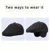 1 Pc Warm Winter Caps for Men Solid Black Grey Ivy Newsboy Flat Cap Male 5 Panels Beret Hat with Ear Flaps Bere