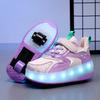 Inline Skate Shoes Pulley Shoes LED Sneaker with 2 Wheels Double Wheel Skate Shoes 2 In 1 Removable Pulley Skate Skating Parkour