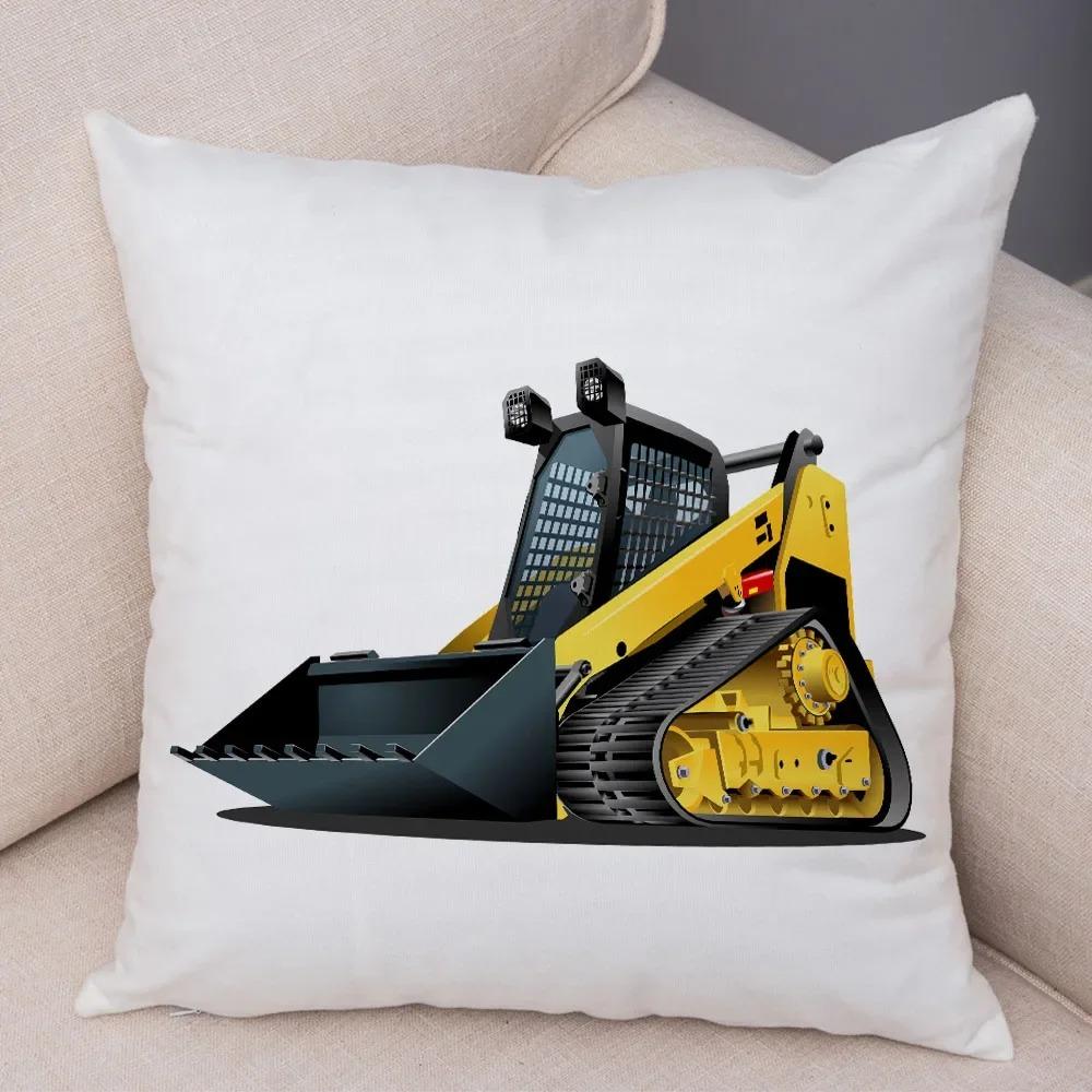 Cartoon Excavator Bulldozer Pillowcase Car Ornaments Office Living Room Sofa Home Pillowcase