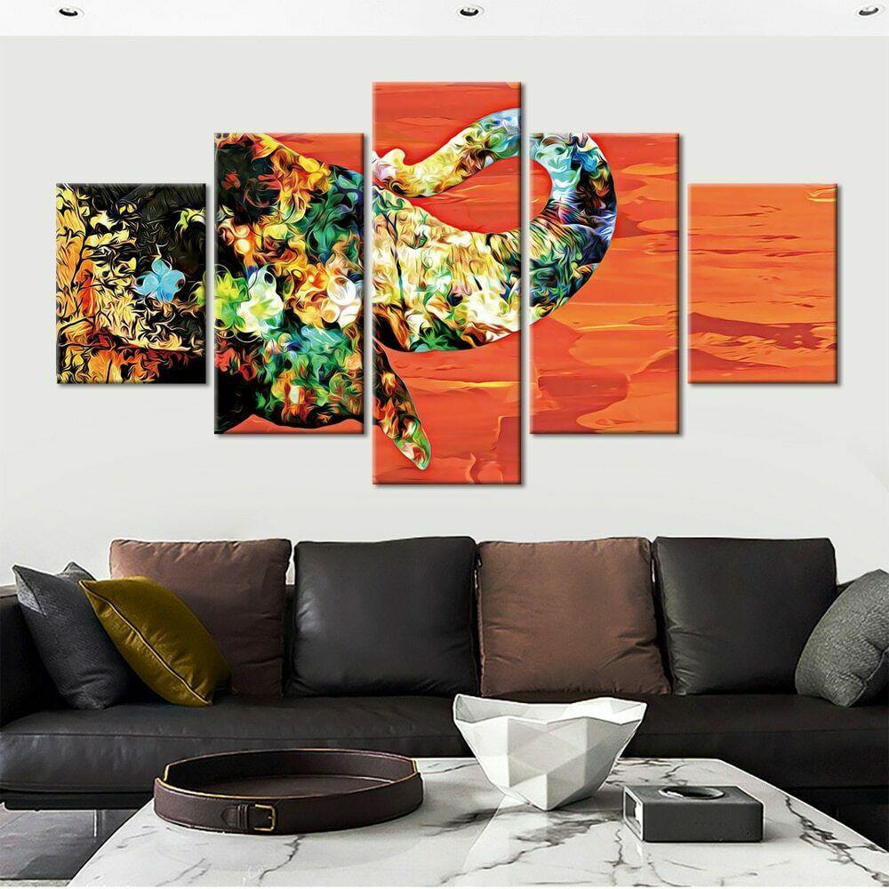 5Pcs Elephant Flower Floral Artwork Decor Canvas Wall Art Pictures Paintings Poster HD Print Room Decor 5 Pieces Home Decor