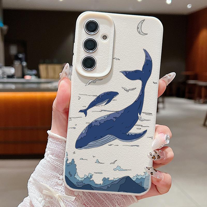 

Для Samsung S25 Ultra S24 FE S23 S22 A16 A56 A36 A55 A15 A35 Чехол с рисунком кита, ТПУ, текстура кожи, мягкий матовый, противоударный, тонкий чехол для телефона Samsung A35 5G белый/бежевый