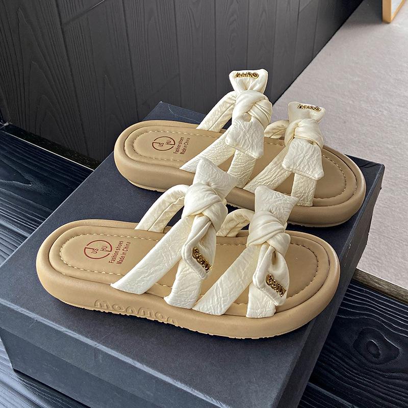 French Platform Slippers Women's Outer Wear 2025 Summer New with Skirt Versatile Fairy Style Bow Word Sandals