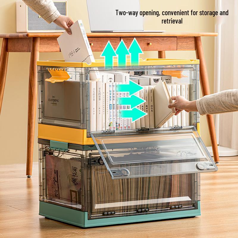 Three-Door Large Plastic Storage Box with Wheels for Living Room