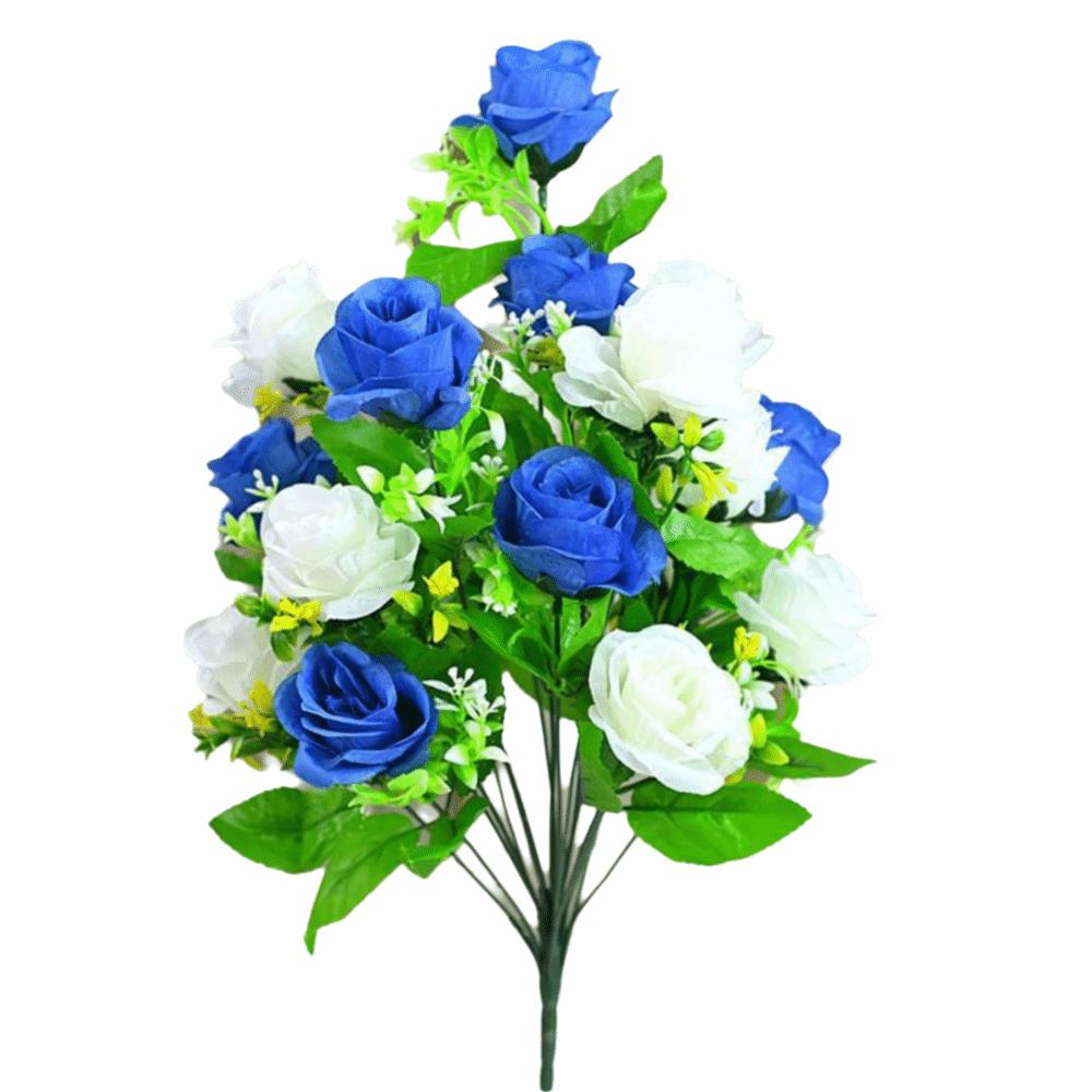 18 Heads Rose Artificial Flower Multicolor Silk Petals Simulation Flower Bouquet Green Leaves Photo Props Faux Flower