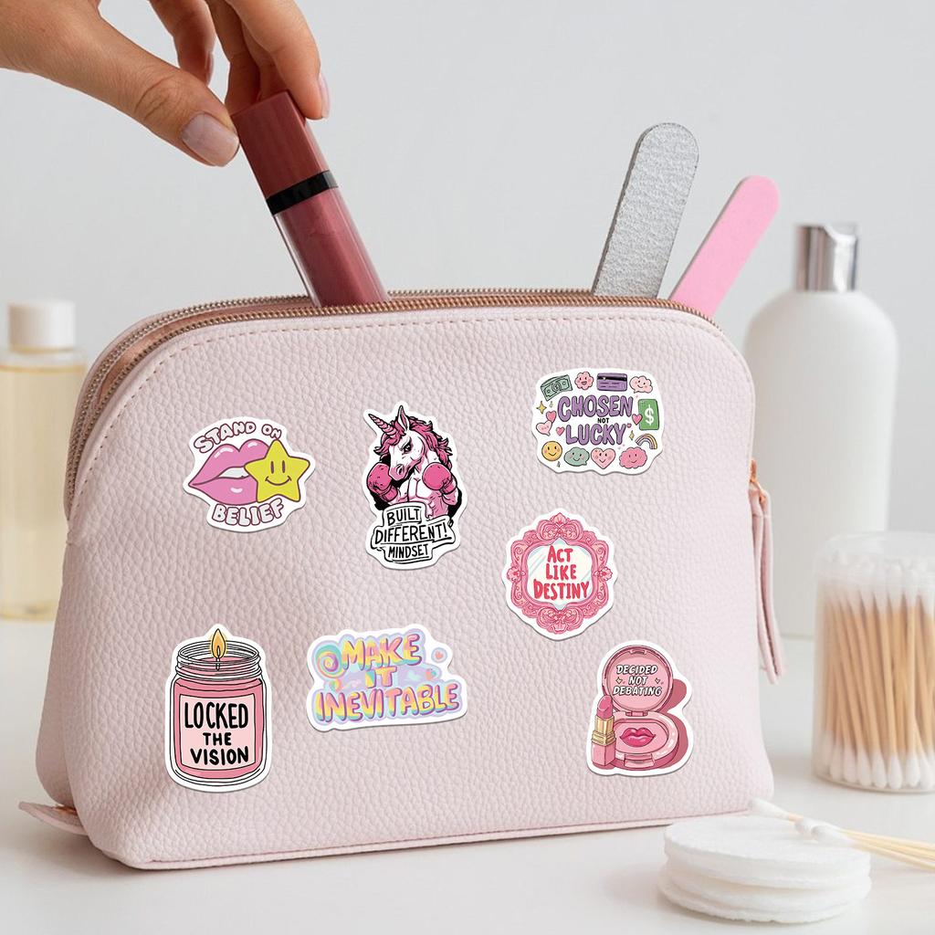 50 Pieces of Pink Fun Stickers for DIY Decoration of Handbooks, Phone Cases, Computer Posters, PVC Waterproofing