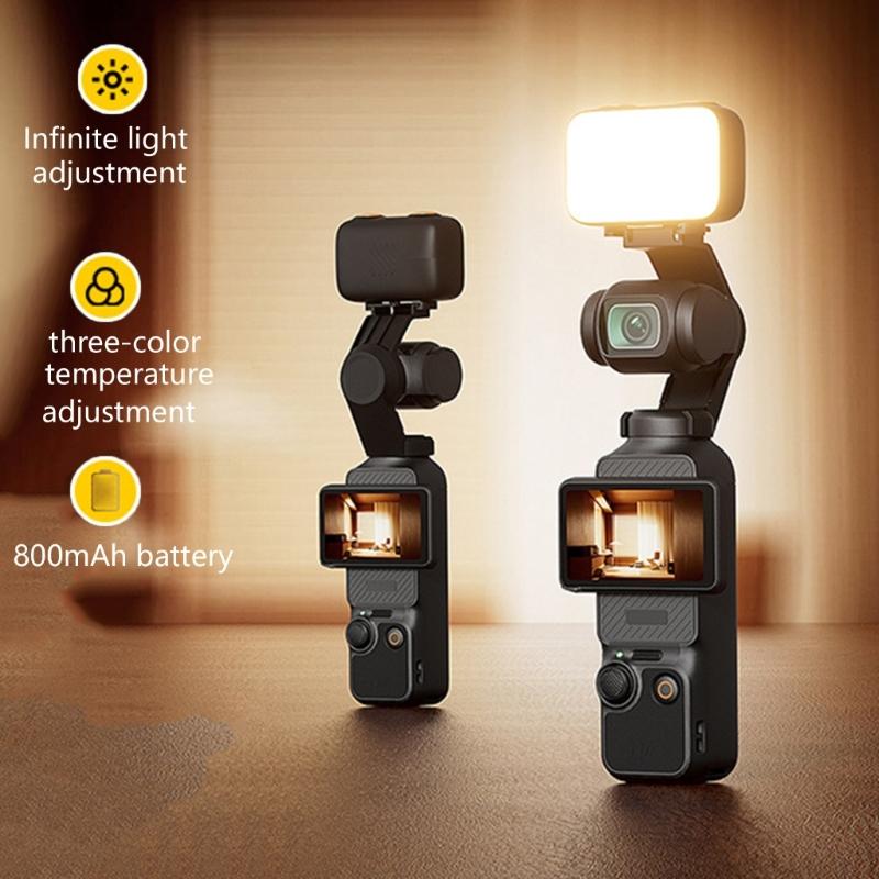 LED Video Light Fit for Pocket 3 Action Camera Adjustable Brightness Portable Type C Rechargeable LED Fill Light