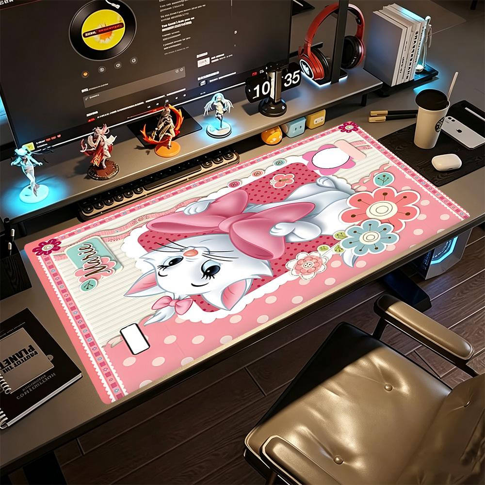Pink Parisian Cat Large Mouse Pad Keyboard Mat Computer Desk Mat Non-Slip Rubber Bottom Computer Decor Item Office Use