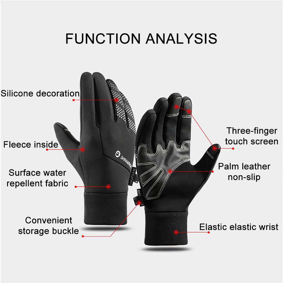 Gobygo Winter Windproof Gloves Waterproof Thickened Cycling Gloves Warm Anti-Slip Touch Screen Outdoor Sports Running Men Women