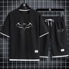Men's Sets Waffle Summer Casual T Shirt + Shorts Suit Basketball Tracksuit Letter Print Solid Color Tracksuit Loose Suit