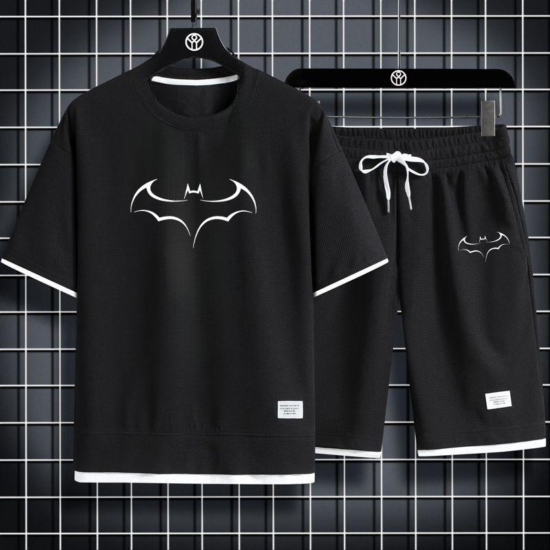 Men's Sets Waffle Summer Casual T Shirt + Shorts Suit Basketball Tracksuit Letter Print Solid Color Tracksuit Loose Suit