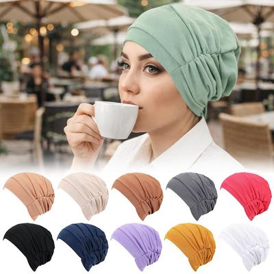 Comfortable Vintage Hijab Caps Elastic Soft Polyester Twist Knot Turban Hat Wrap Style Breathable Islamic Headband Hair Loss