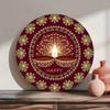 Metal Diwali Wall Art 2D Oil Lamp Flower Sign Pre-Drilled Hanging Plaque For Home Shop Classroom 7.87x7.87in