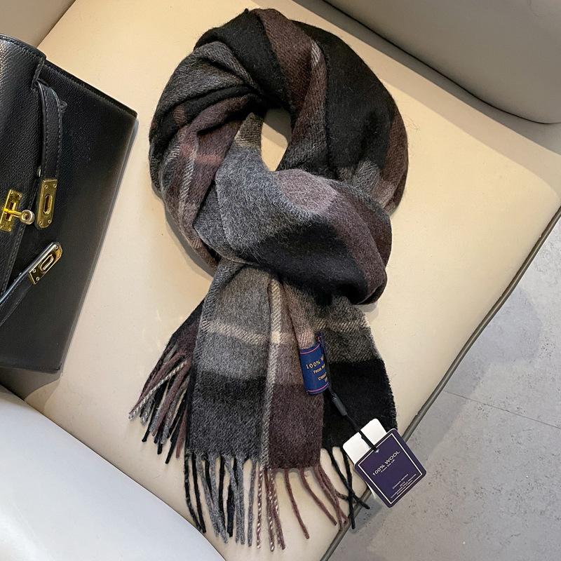 Red plaid 100 pure wool scarf women's winter high-end small plaid scarf