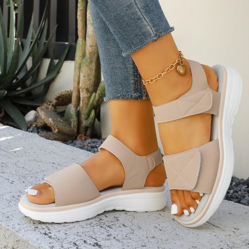Cross Border Summer Velcro New Foreign Trade Large Size Platform Roman Beach One Line Sandals Women