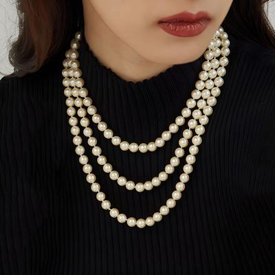 Retro Pearl Necklace Feminine Elegance Temperament Small Fragrance Double-layer Collarbone Chain Versatile Long Sweater Chain