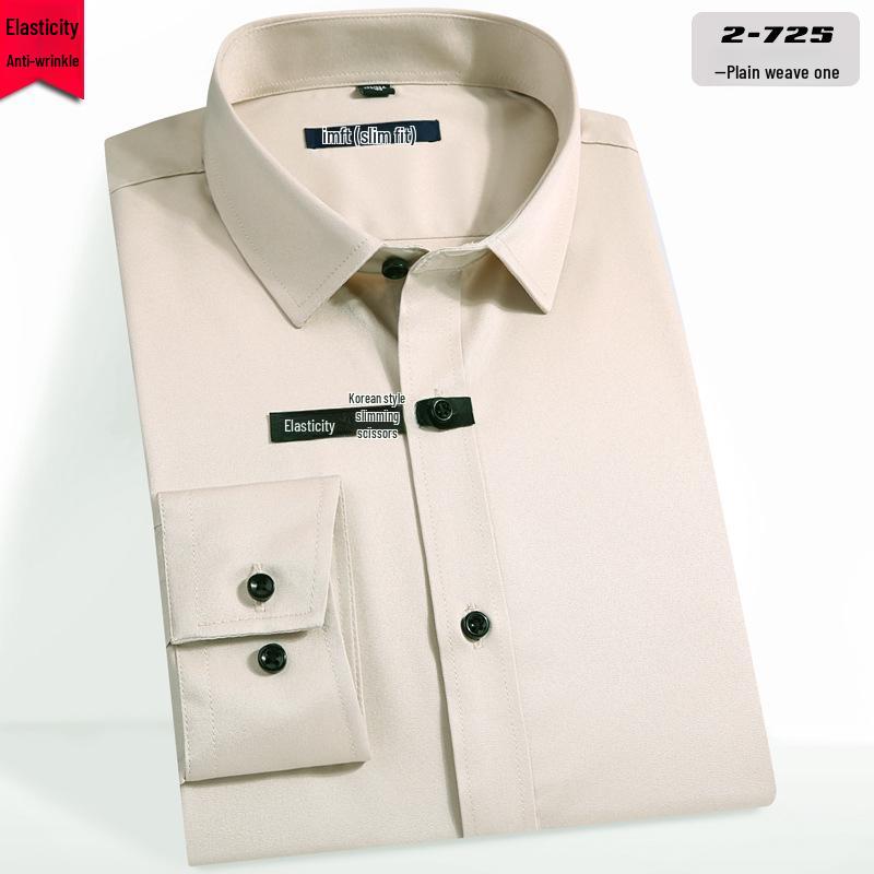Men's Slim Fit Long-Sleeve Business Shirt with Pocket - Solid Color for Spring and Autumn