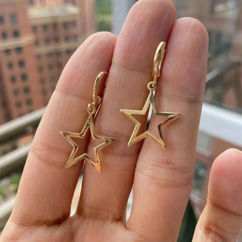 New Creative Silver Color Cross Earrings for Women Cute Hollow Four-pointed Star Stainless Steel Dangle Earrings Fashion Jewelry