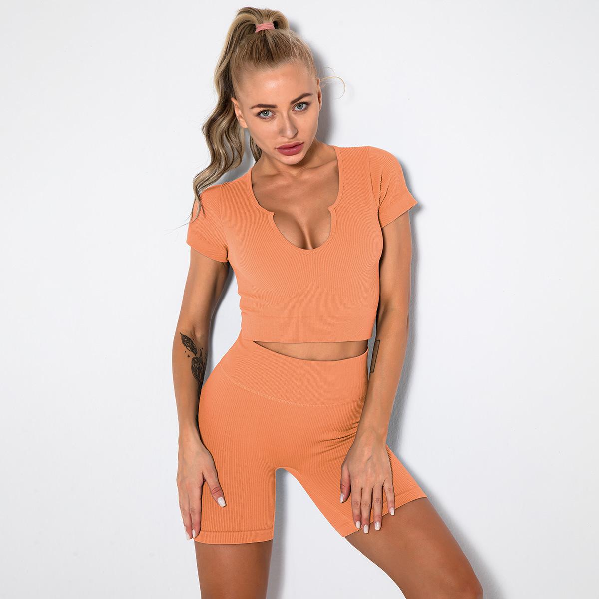 Женщины бесшовные трикотажные нити сексуальный спортивный бюстгальтер шорты с короткими — фото 31