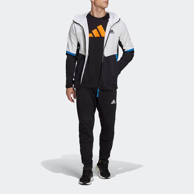 Adidas Casual Spliced Solid Color Drawstring Logo Joggers Men Bottoms Black HE5038